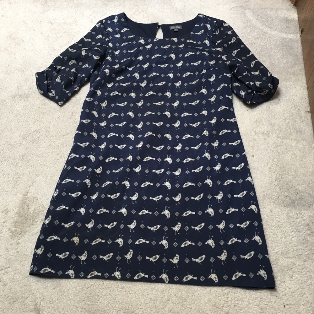 Lily Rose navy blue birds shift dress size  xsmall - Picture 2 of 8